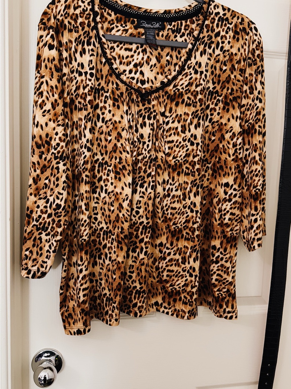 Roaman's Leopard Print V-Neck Tunic in Brown and Black